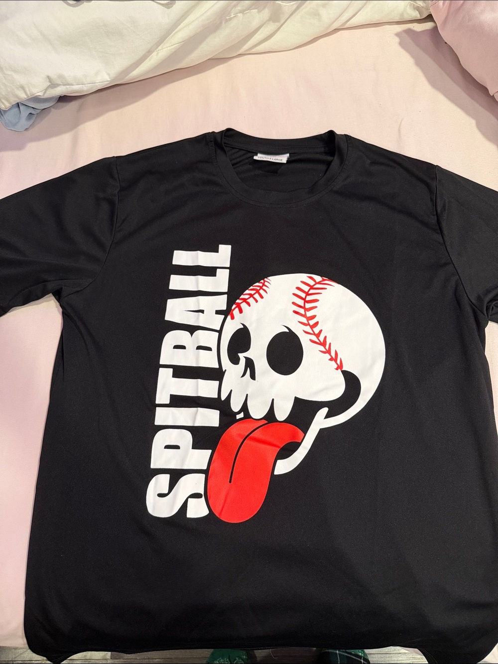 SPITBALL Kids' Short Sleeve Graphic Tee - Black with Red & White Skull